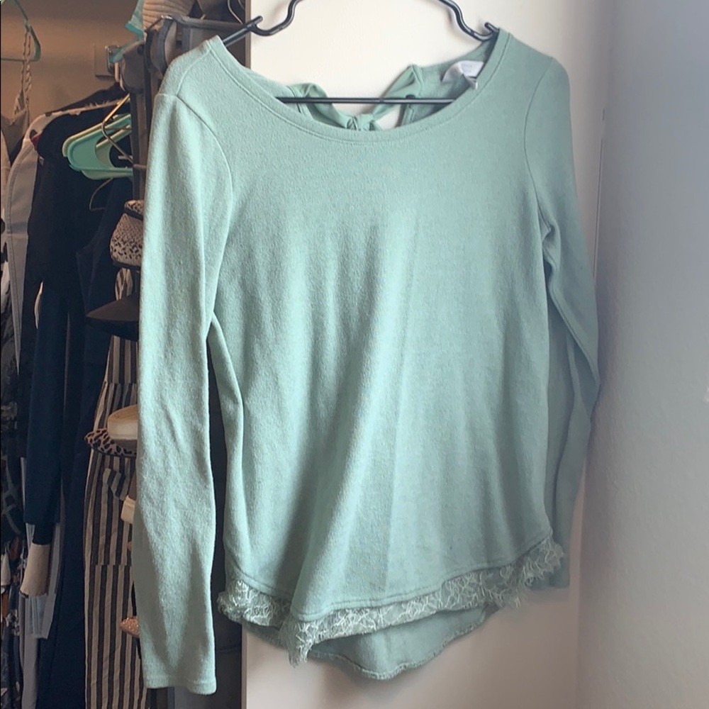 Lauren Conrad lace trim tie back sea foam sweater